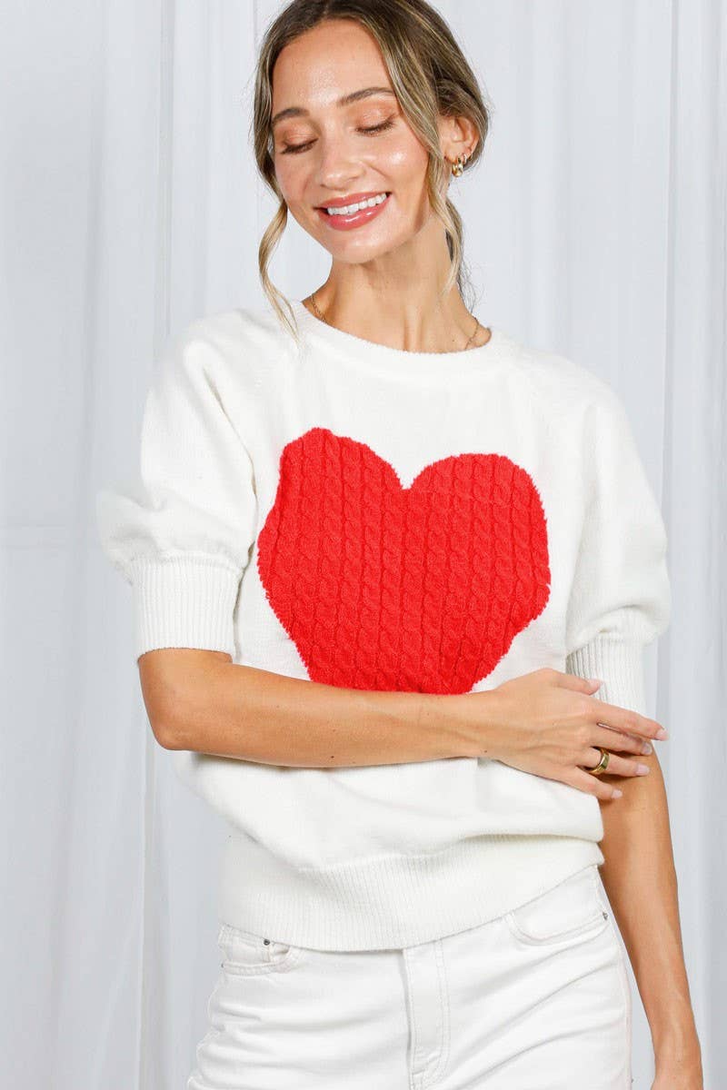Cable Heart Shape Detail Valentine's Knitted Sweater