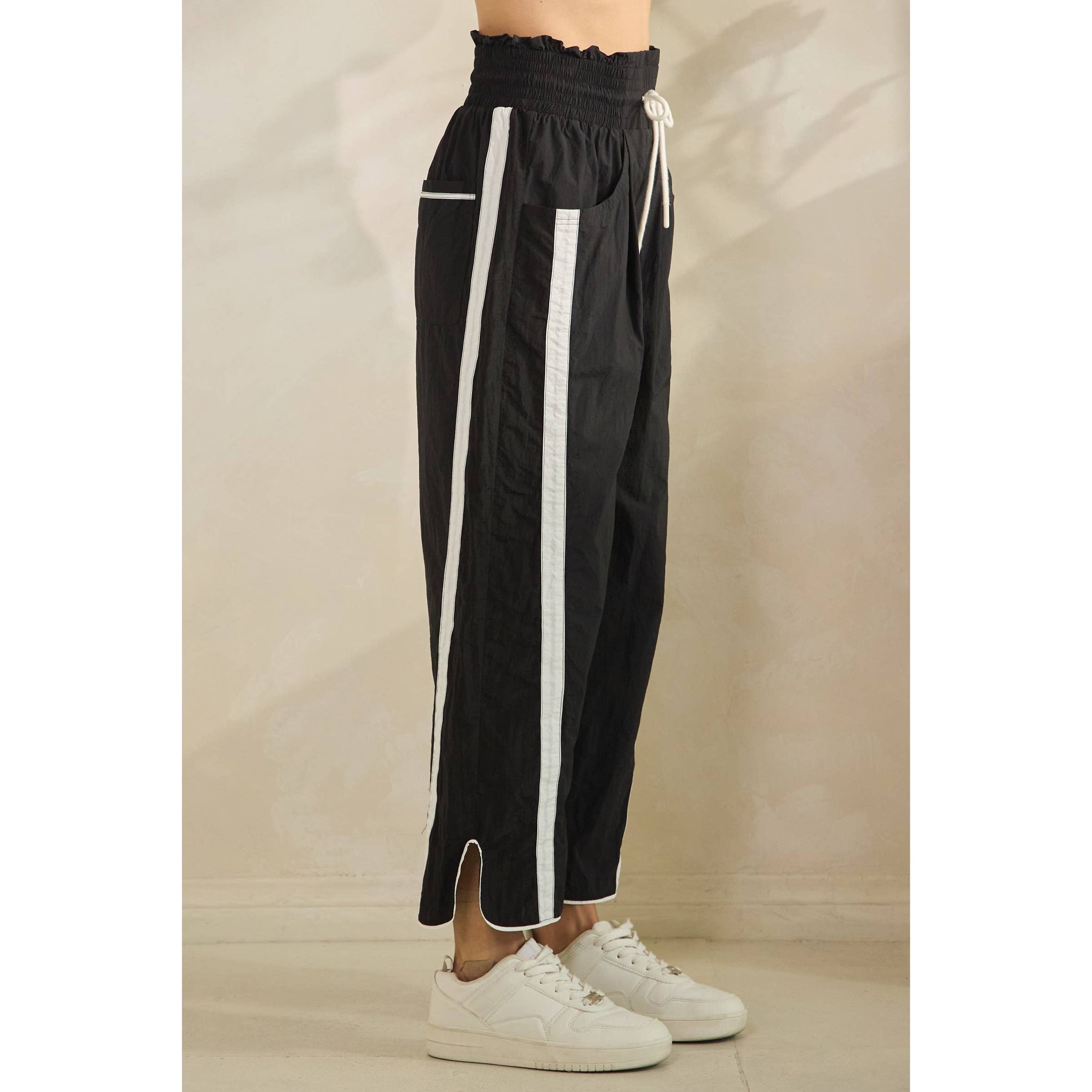 Black Track Pants with Stripe Details