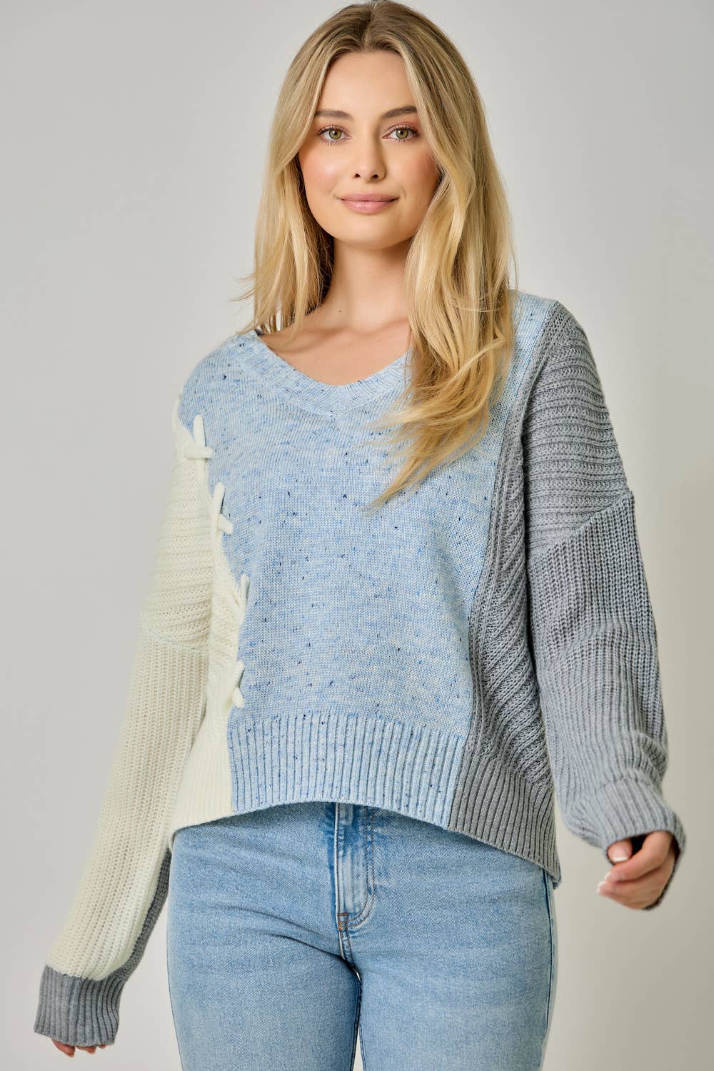 Oatmeal Color Block V-Neck Sweater