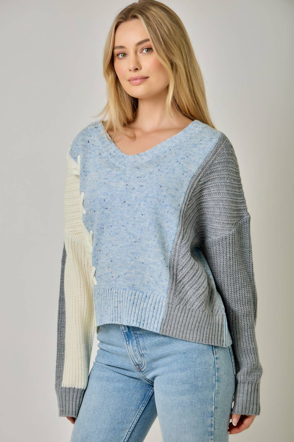 Oatmeal Color Block V-Neck Sweater