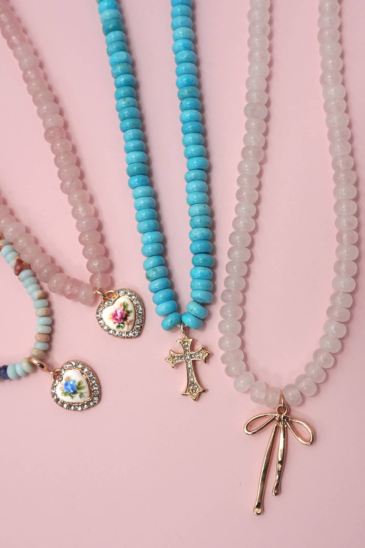 Natural Semi Precious Stone Beaded Charm Necklace