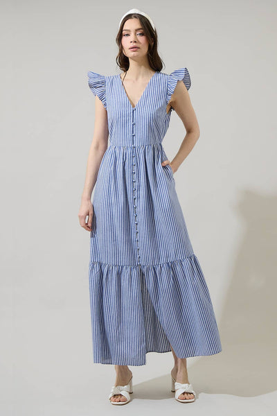Blue White Striped  Maxi Dress