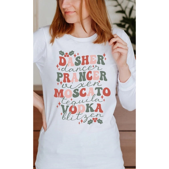 Kissed Apparel White Dasher Prancer Long Sleeve Graphic Tee