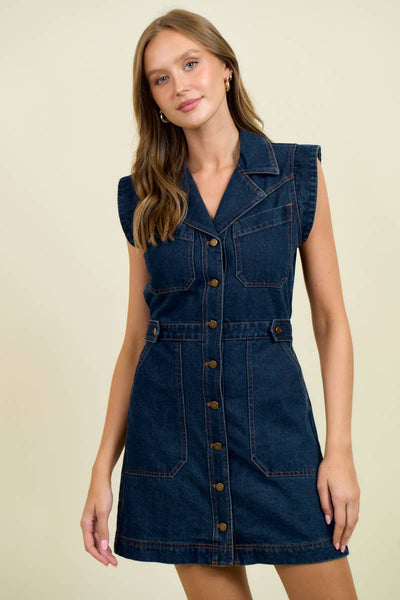 BUTTON DOWN DARK DENIM MINI DRESS