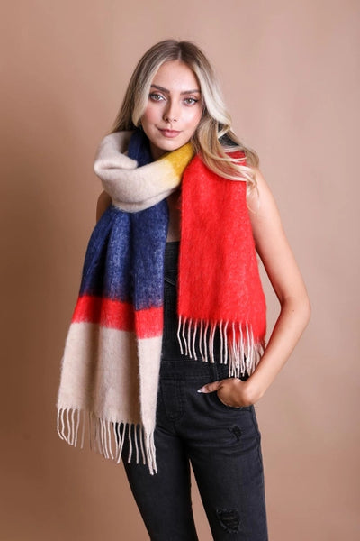 Color Block Soft Faux Mohair Scarf