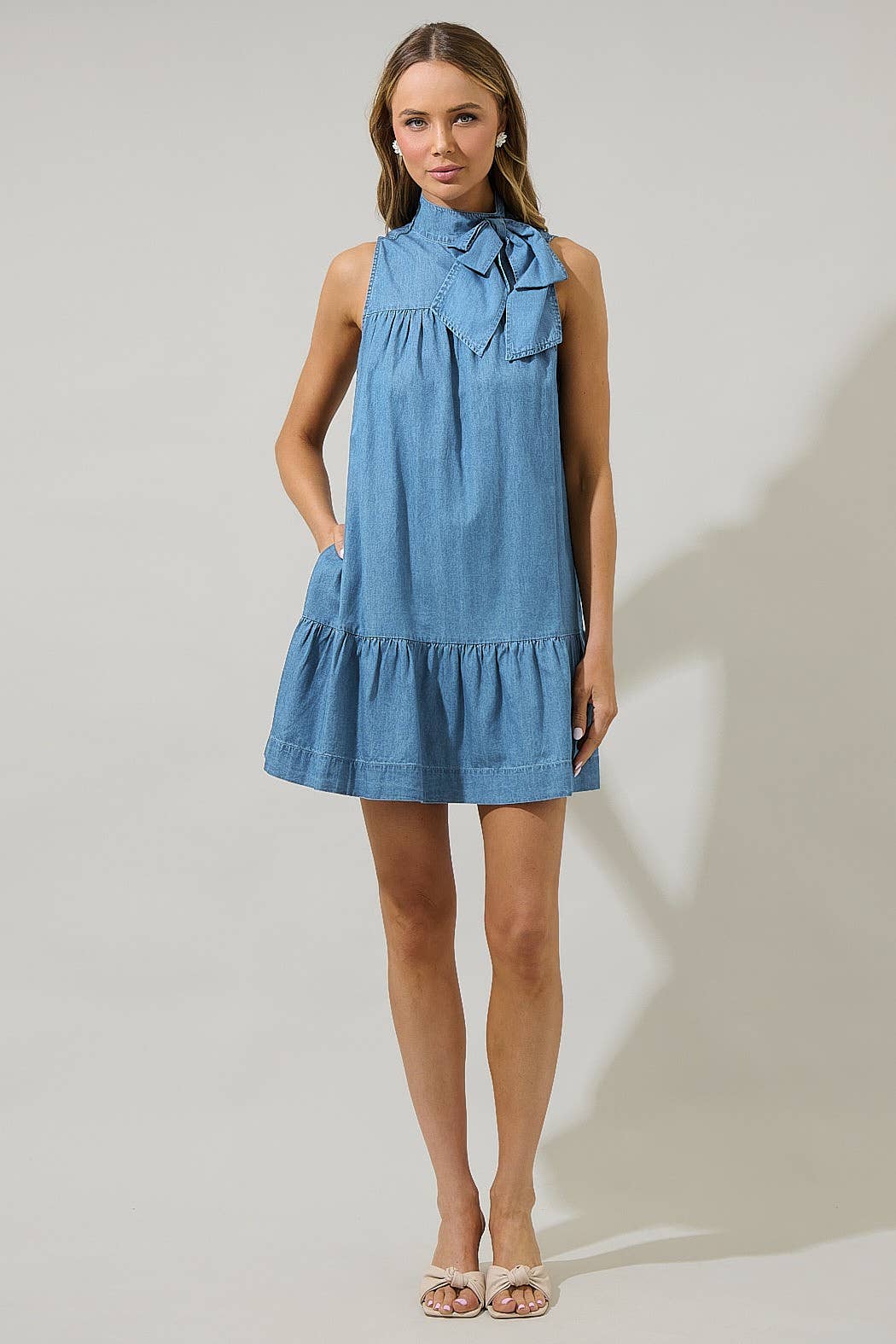 Denim Albie Bow Mini Dress