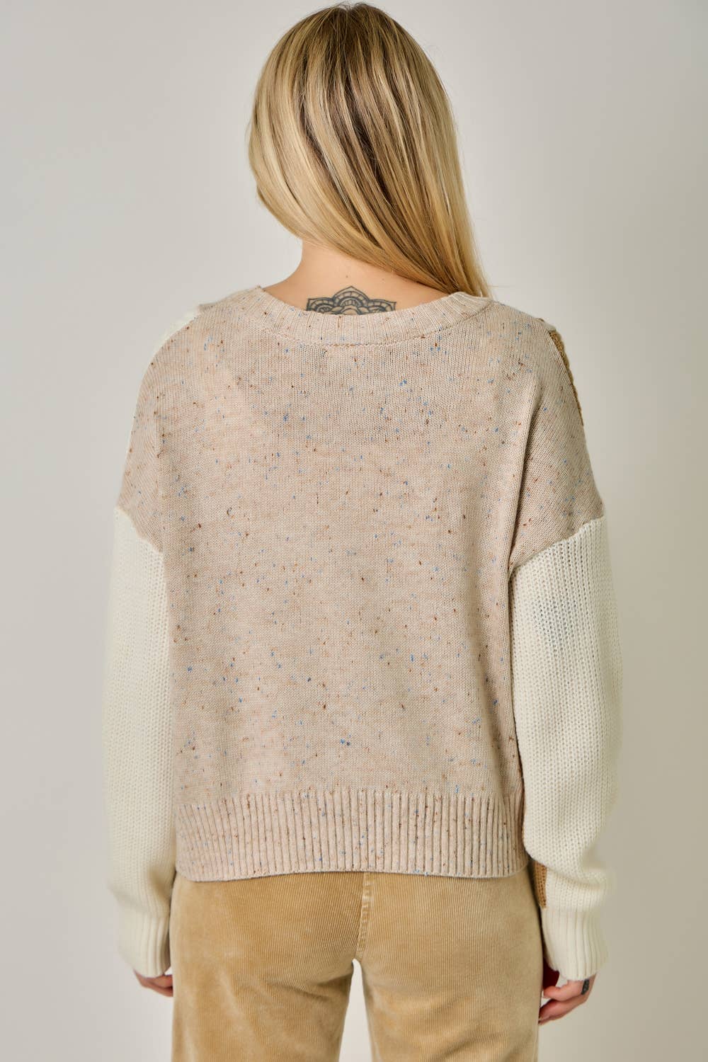 Oatmeal Color Block V-Neck Sweater