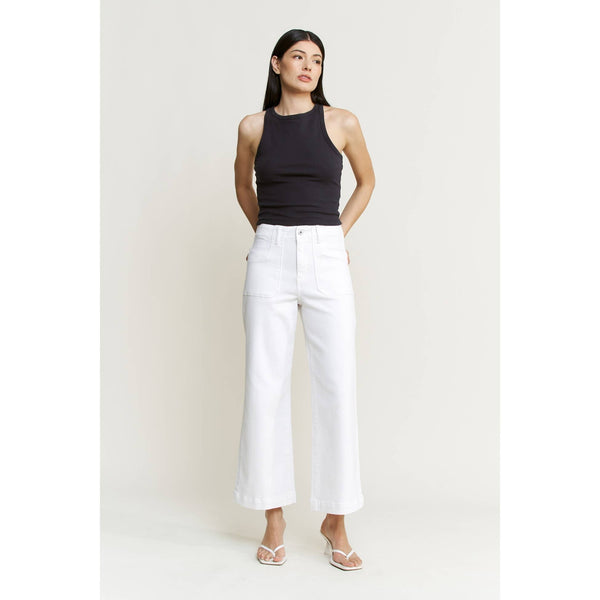 White High Rise Cropped Utility Jeans