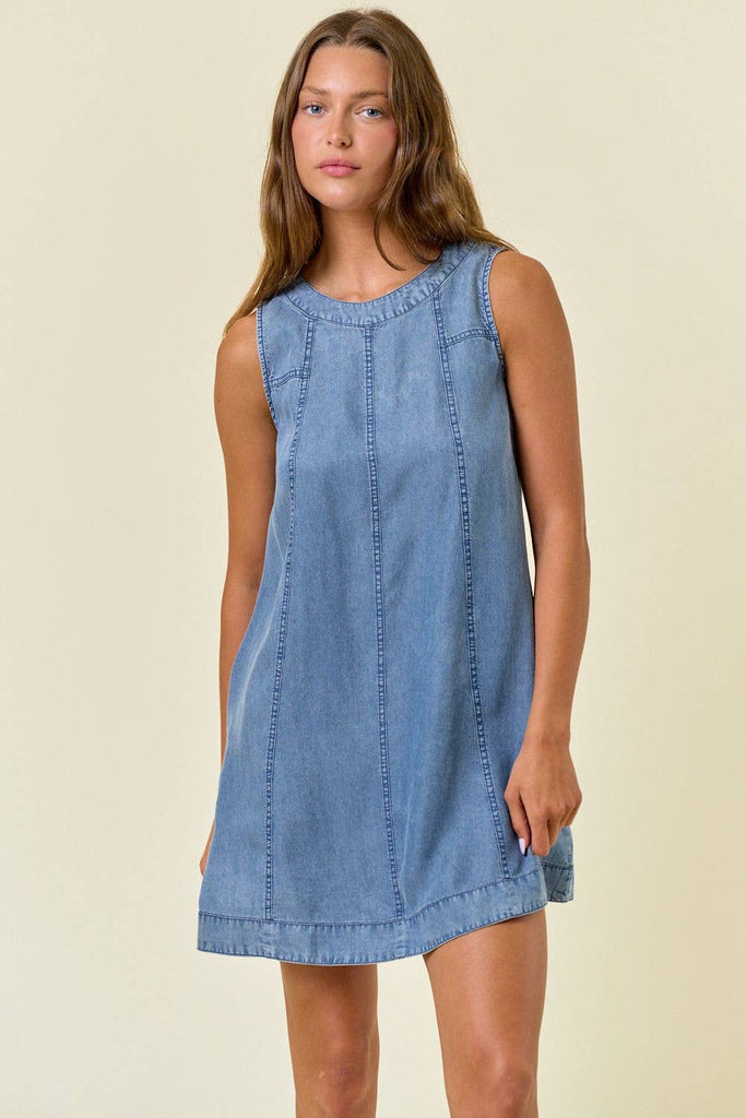 Tencel Chambray Sleeveless A-Line Mini Dress