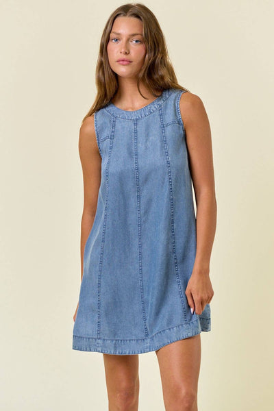 Tencel Chambray Sleeveless A-Line Mini Dress
