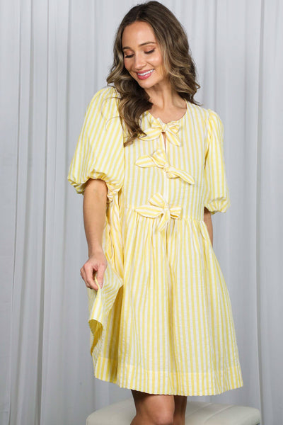 Bow Tie Front Striped Baby Doll Mini Dress VD82683
