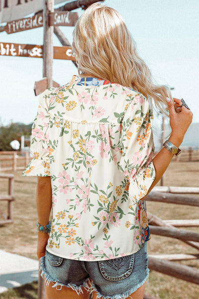 Boho Crocheted Floral Blouse