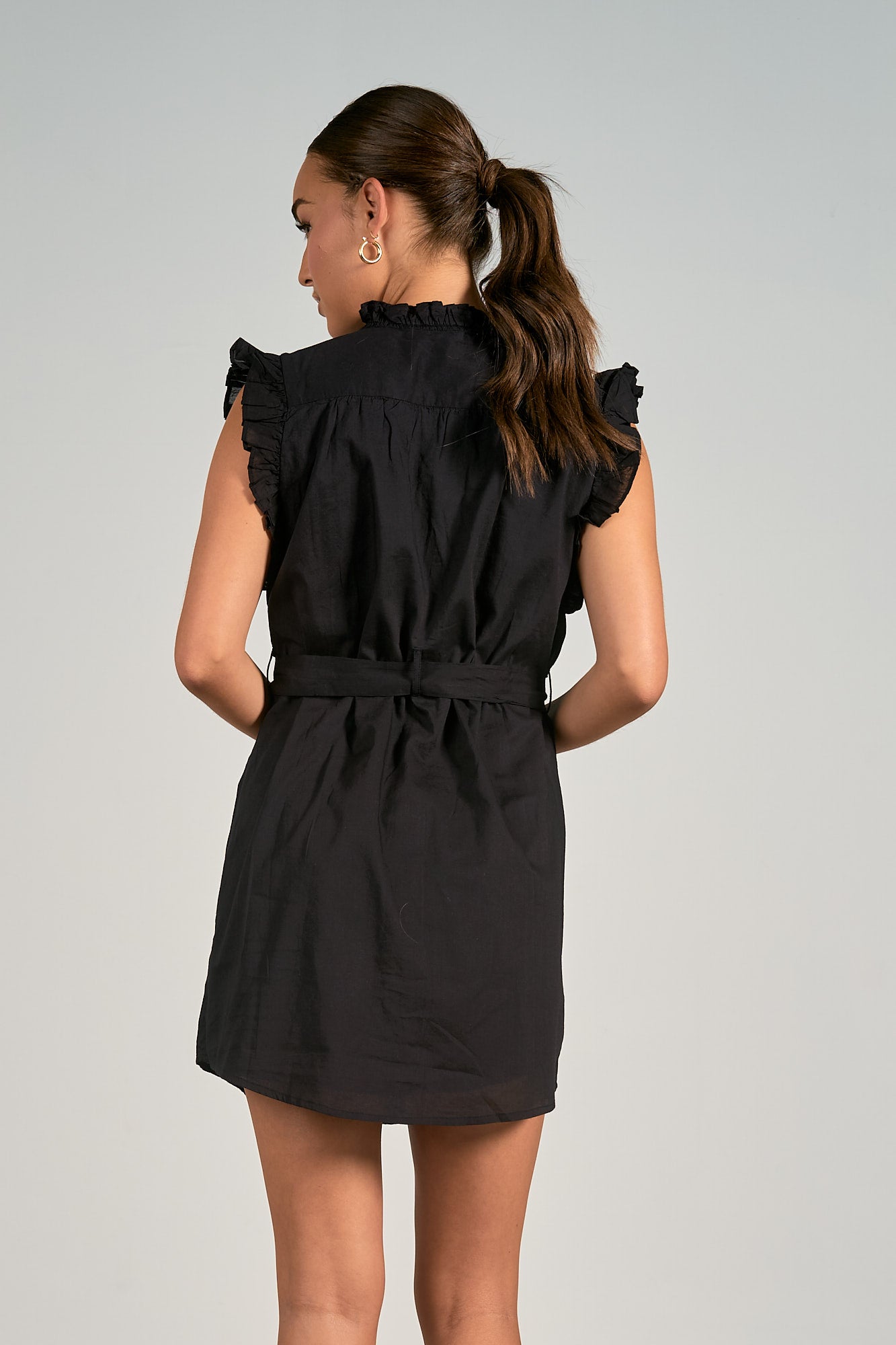 Elan Black Ruffle Sleeveless Dress