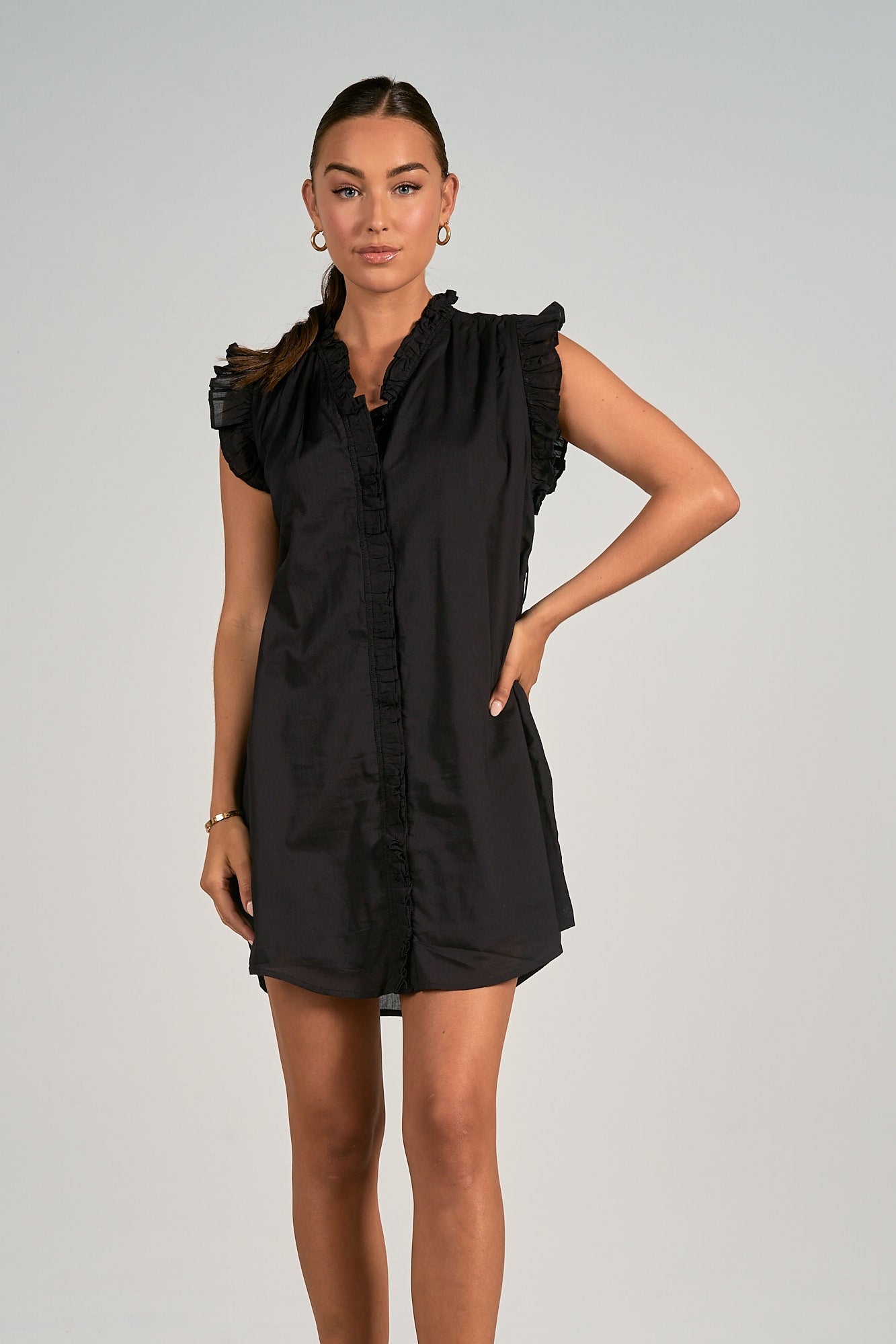 Elan Black Ruffle Sleeveless Dress