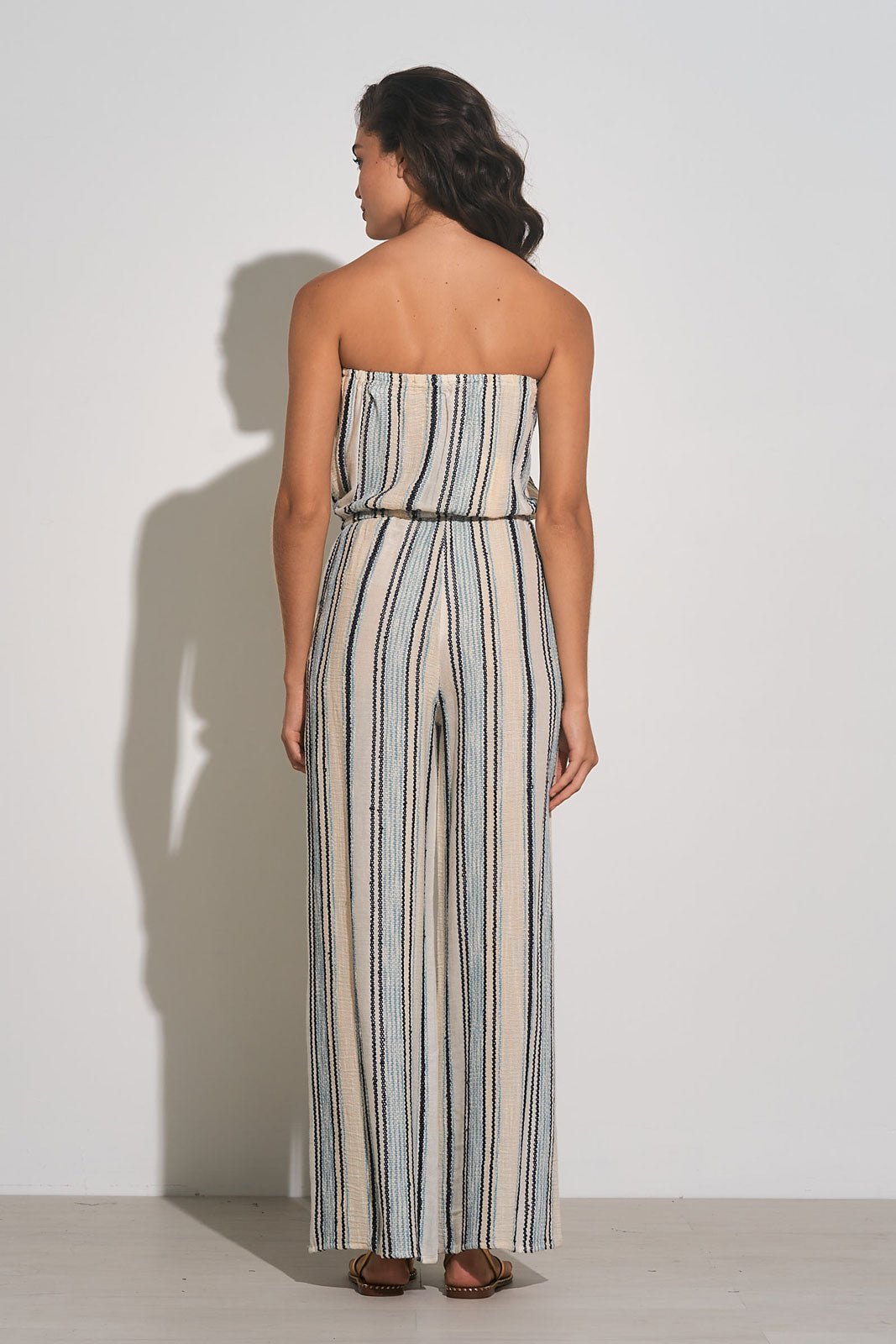 Elan Natural Blue Stripe Strapless Jumpsuit