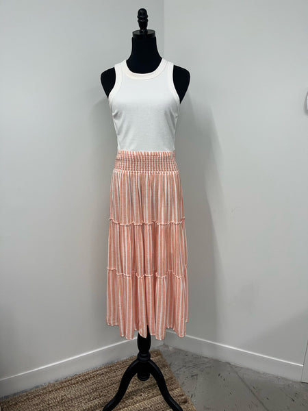 Elan Coral White Stripe Midi Tiered Skirt