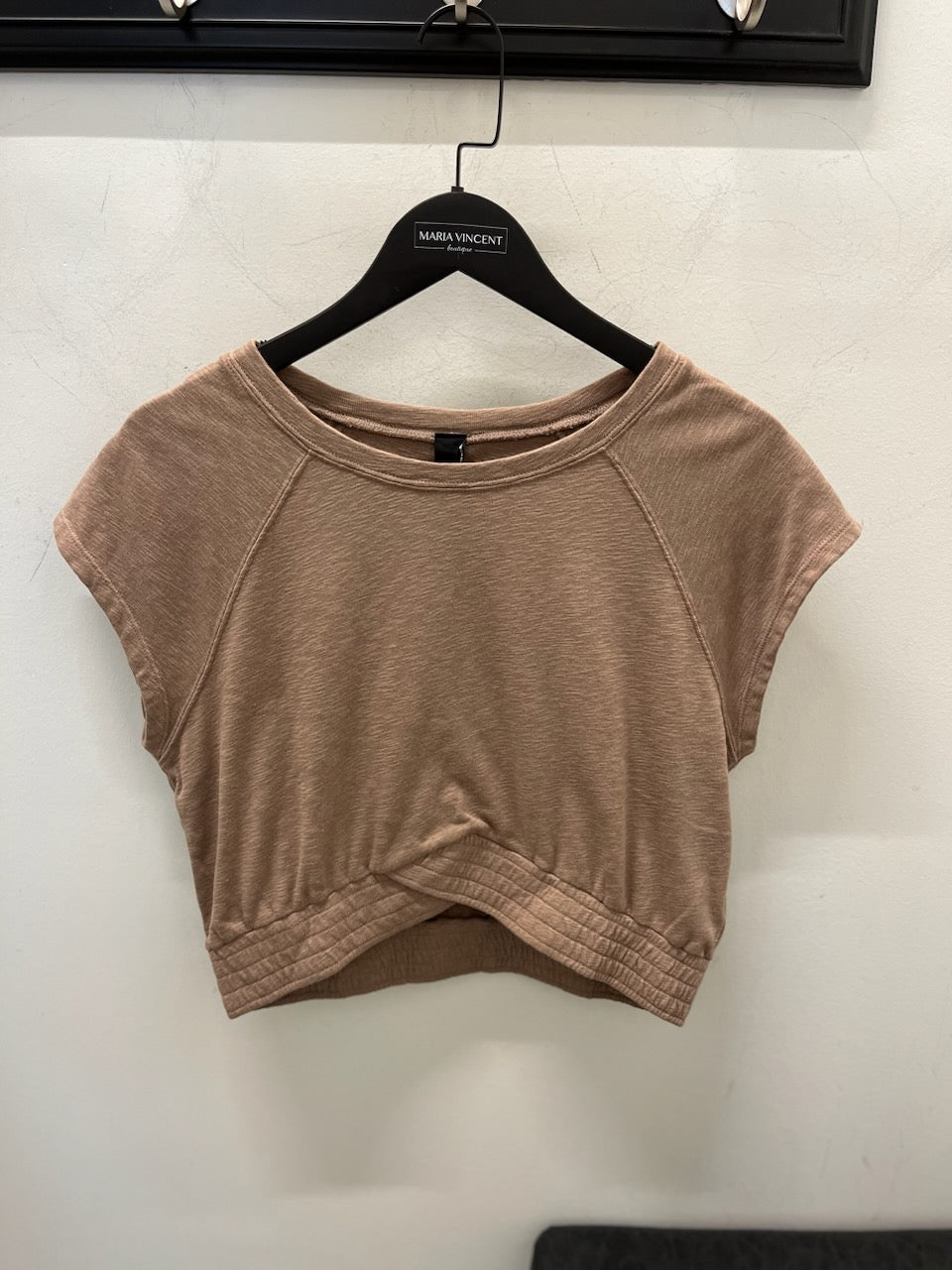 Bobi V-Detail Short Sleeve Slub Sweatshirt