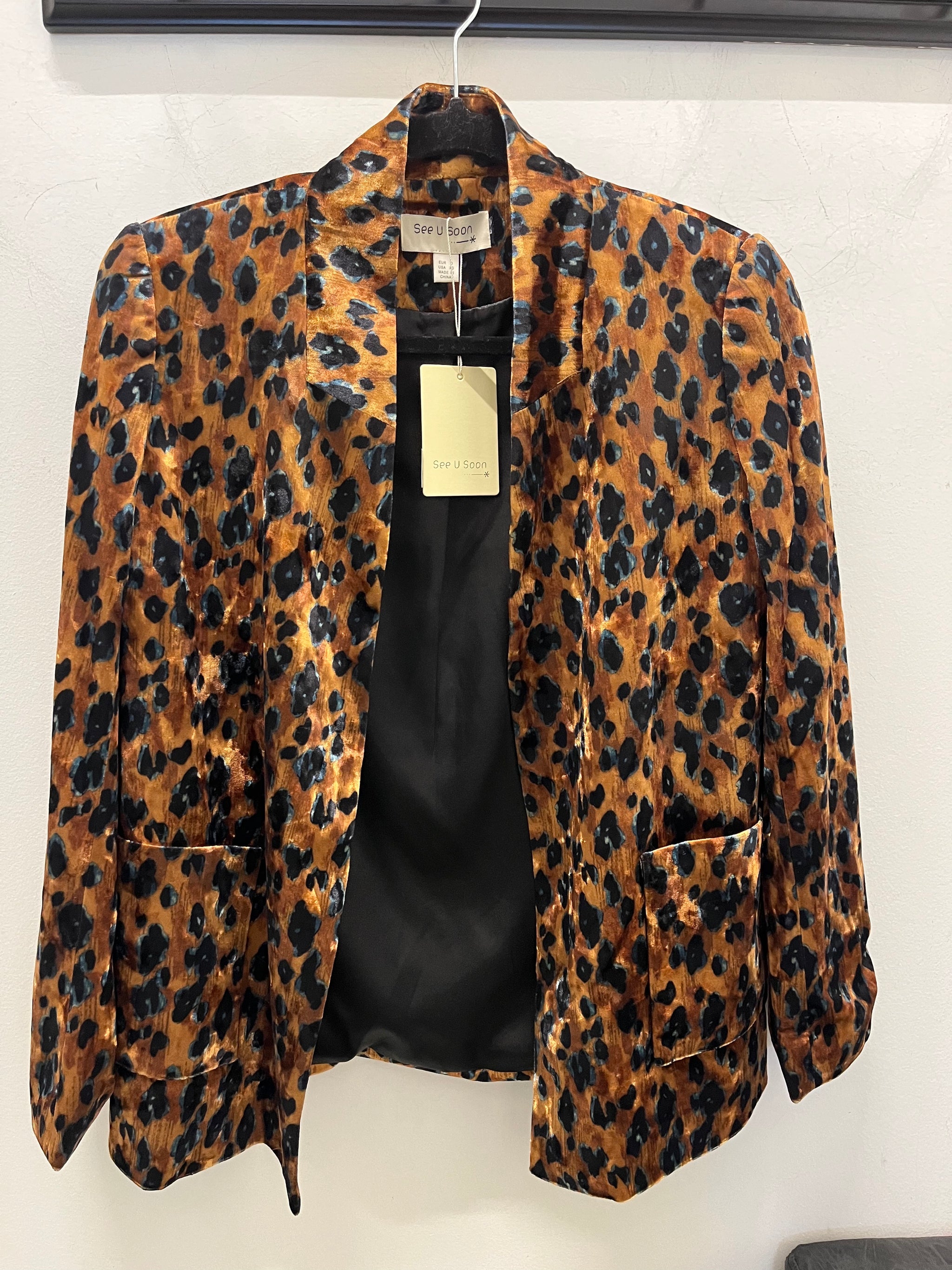 See U Soon Shiny Caramel Leopard Print Blazer