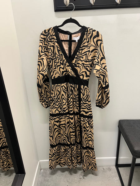 Lost + Wander Black Tan Animal Print Maxi Dress