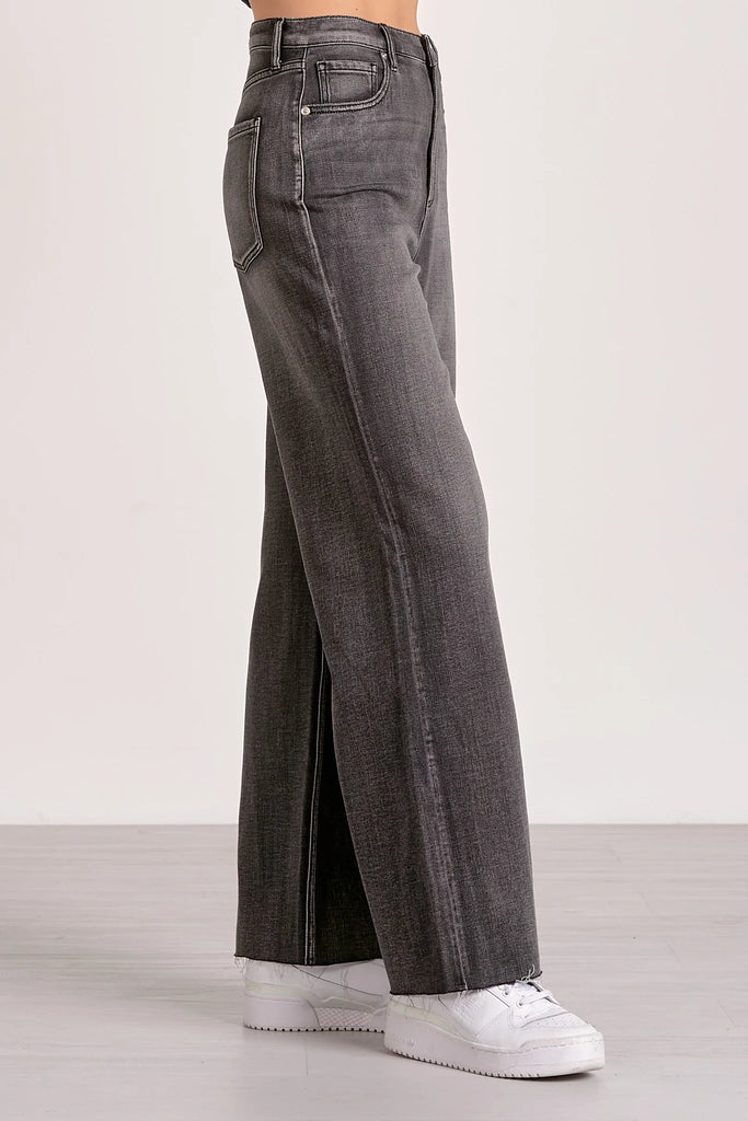 Black Wash High Waisted Wide Leg Jeans