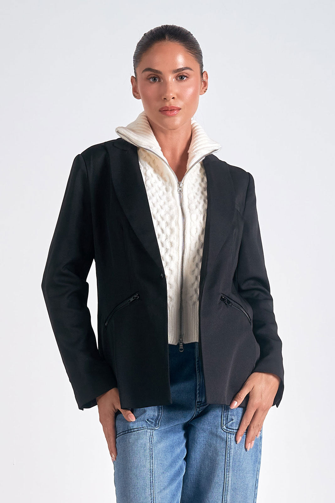 Black Blazer with Ivory Sweater Insert