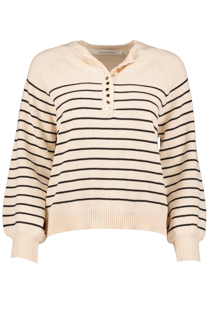 Bishop & Young Ivory/Black Stripe Aster Henley Sweater