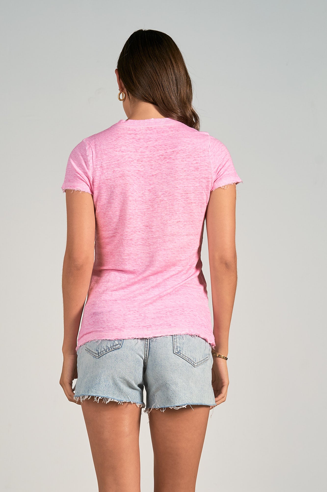 Elan Short Sleeve Distressed V Neck Top