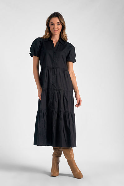 Elan Black Short Sleeve Midi Dress