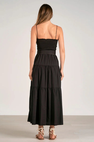 Black Spaghetti Strap Belted Midi Dress