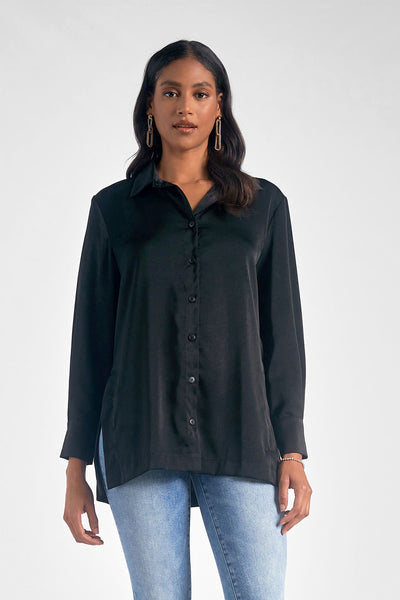 Elan Black Satin Button Down Tunic