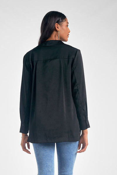 Elan Black Satin Button Down Tunic