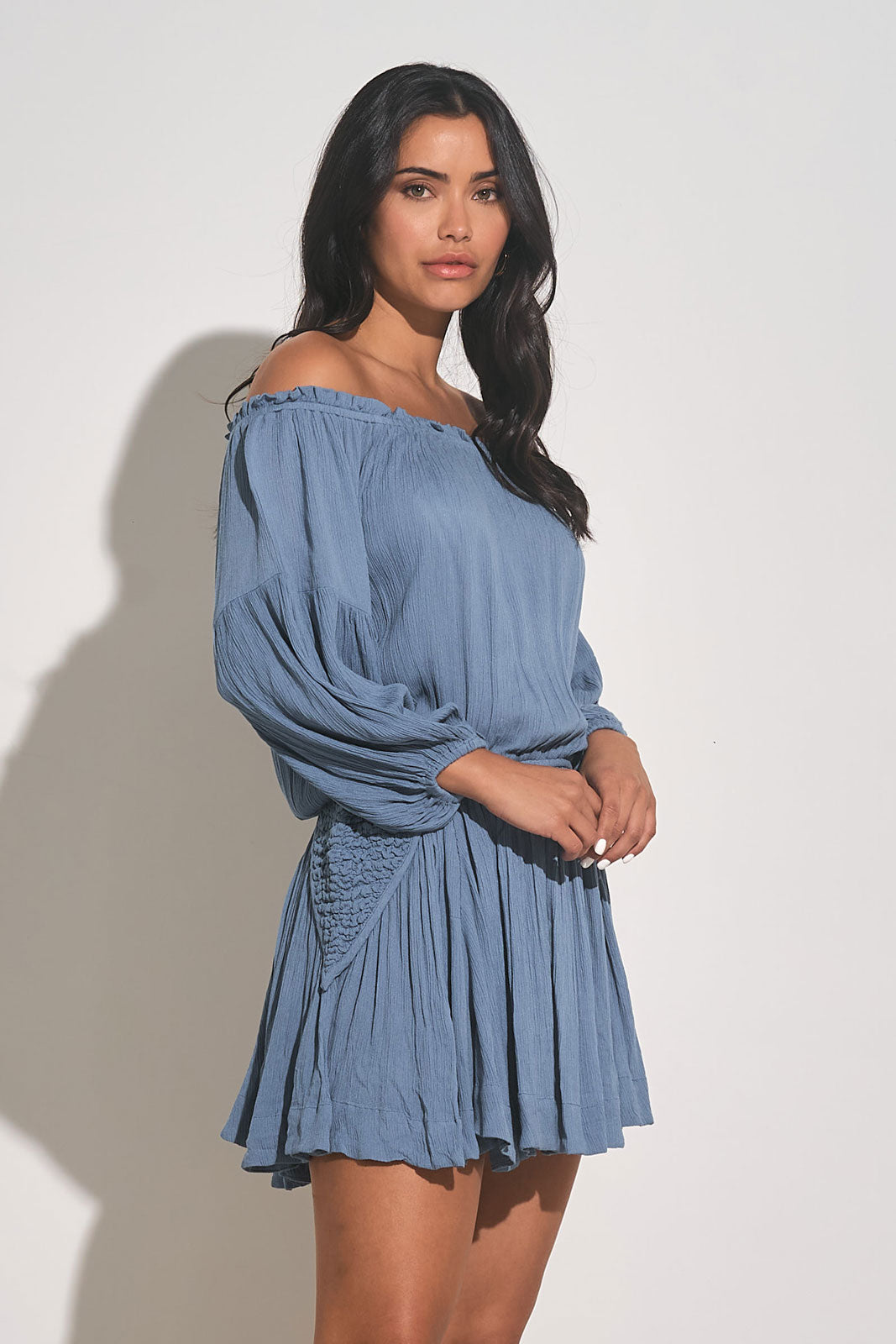 elan blue dress elan Smocked Waist Zip Front Midi Dress