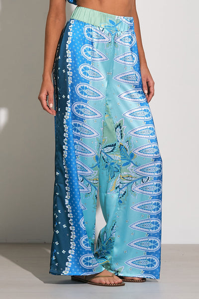 Elan Blue Bali Print Wide Leg Pants