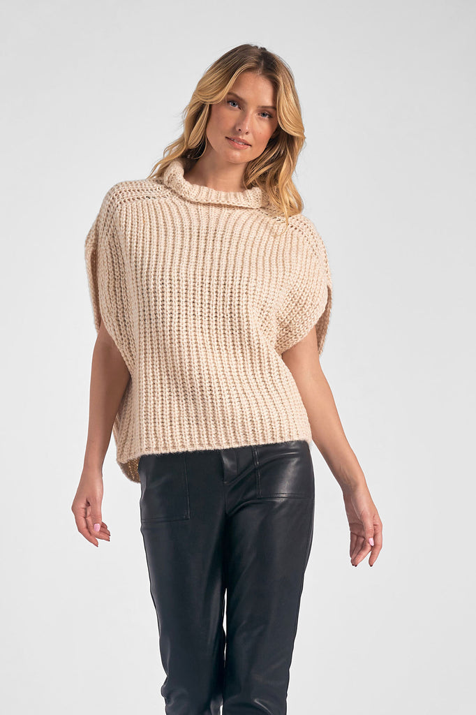 Elan Tan Short Sleeve Turtleneck Sweater