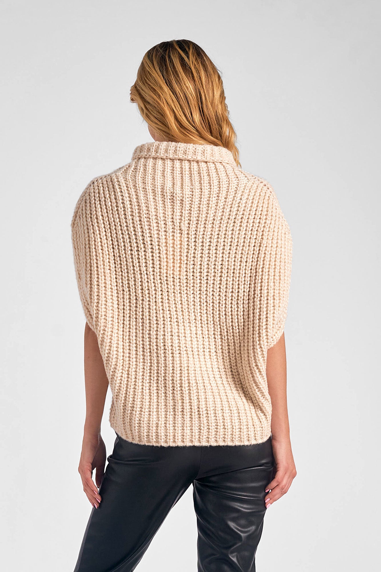 Elan Tan Short Sleeve Turtleneck Sweater