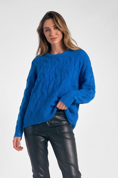 Elan Cobalt Blue Jolly Cable Knit Sweater