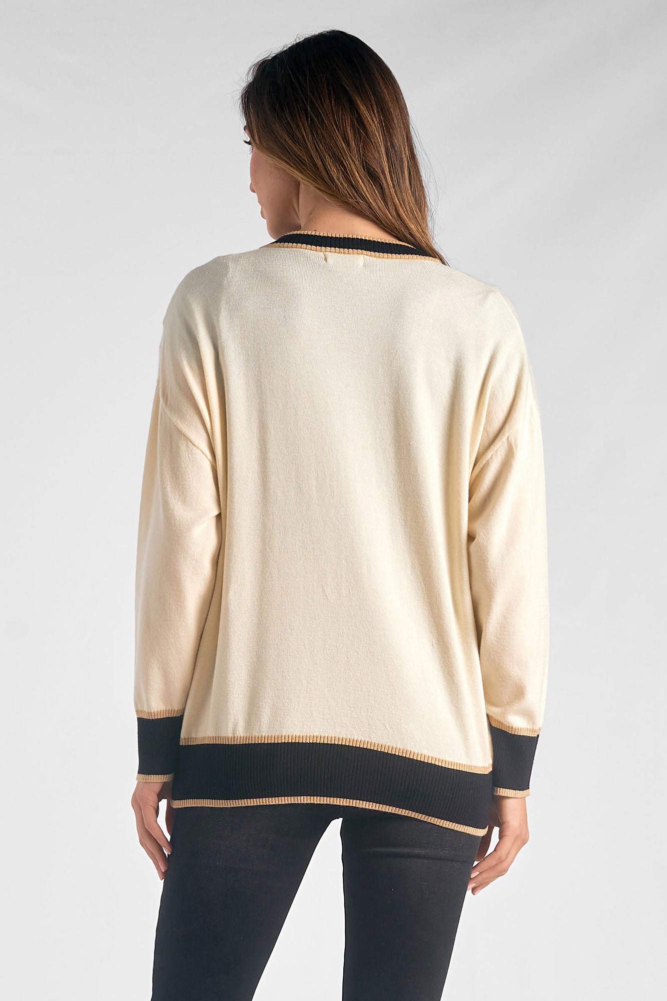 Elan Off White/Black Cardigan Sweater