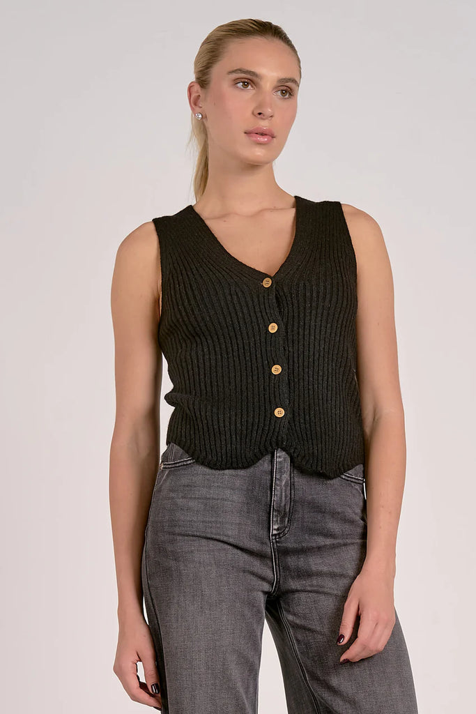 Black V-Neck Button Down Sweater Vest