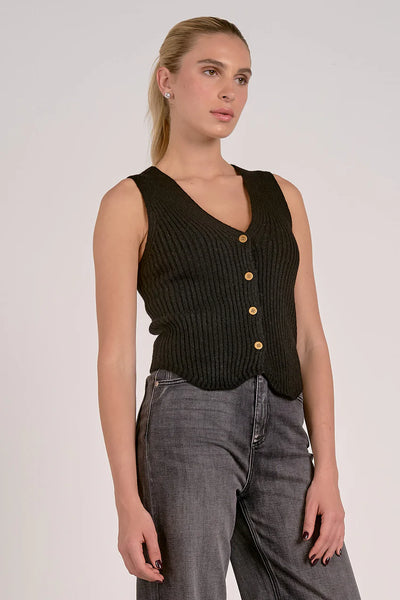 Black V-Neck Button Down Sweater Vest