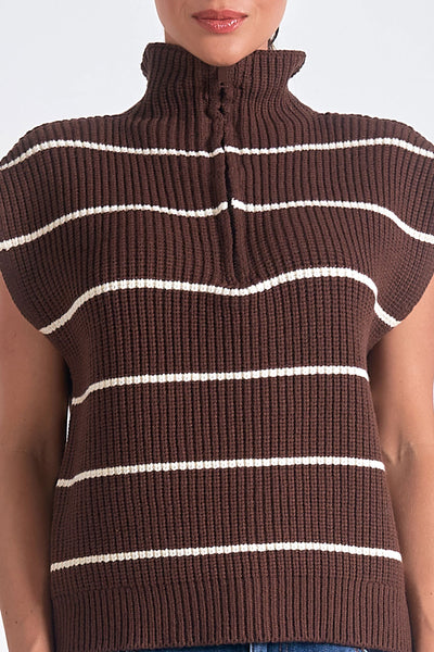 Striped Quarter Zip Cap Sleeve Sweater Dress