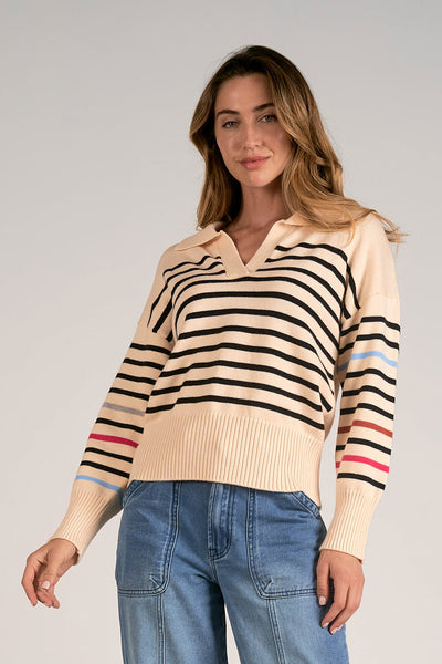 Elan Ivory Stripe Collared Sweater