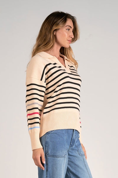 Elan Ivory Stripe Collared Sweater