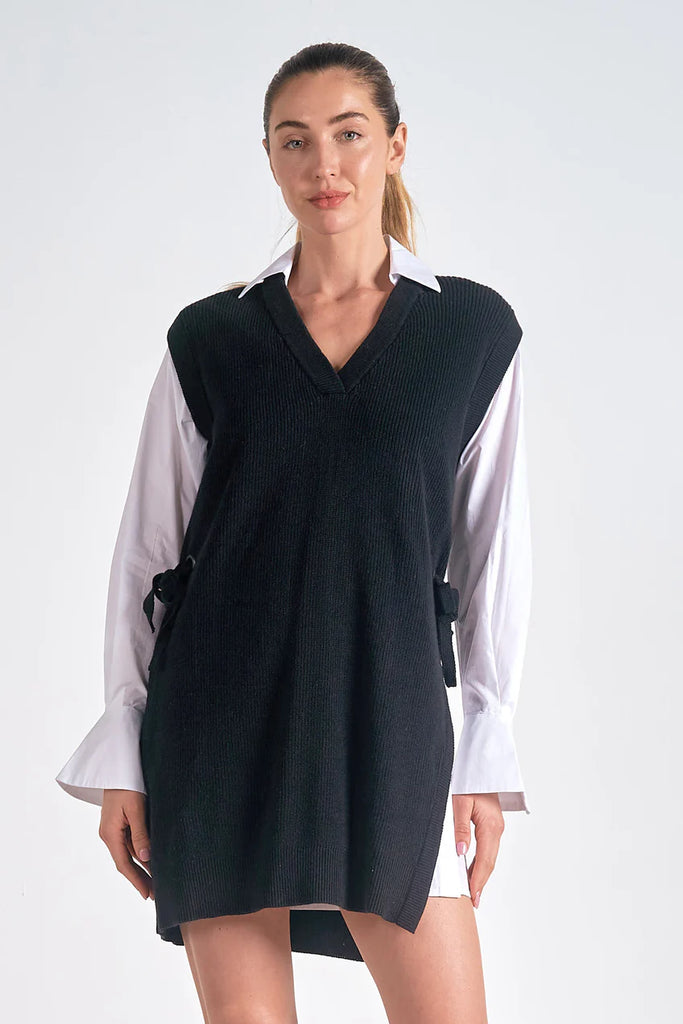 Black White Shirt Sweater Dress