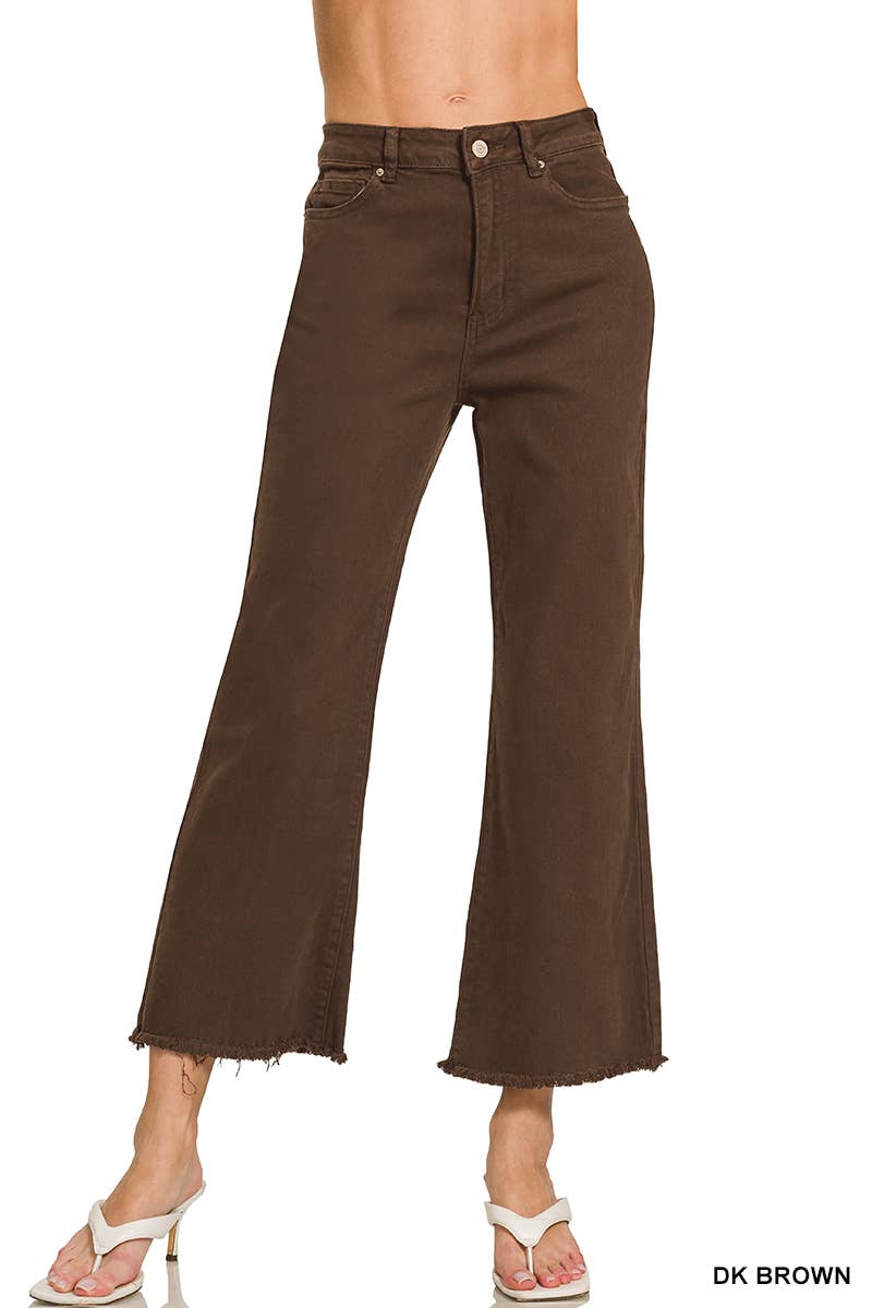Acid Washed High Waist Frayed Hem Bootcut Pants