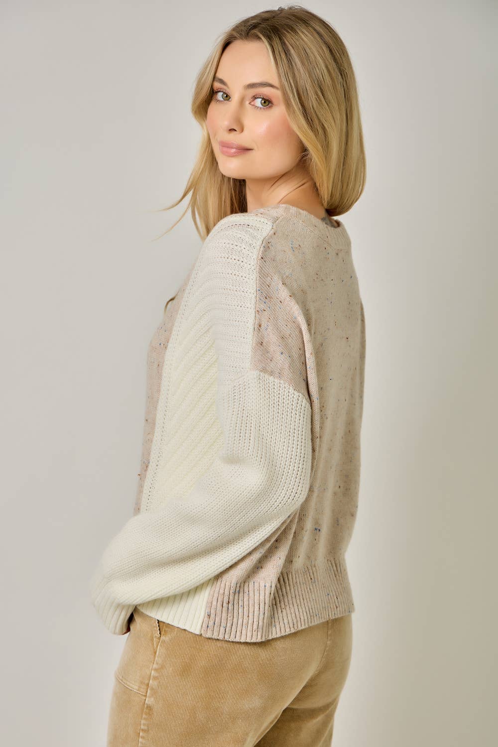 Oatmeal Color Block V-Neck Sweater