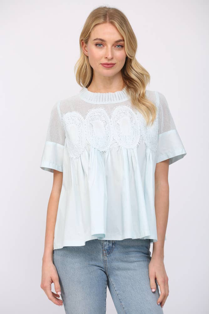 Mesh Combined Top with Appliqué