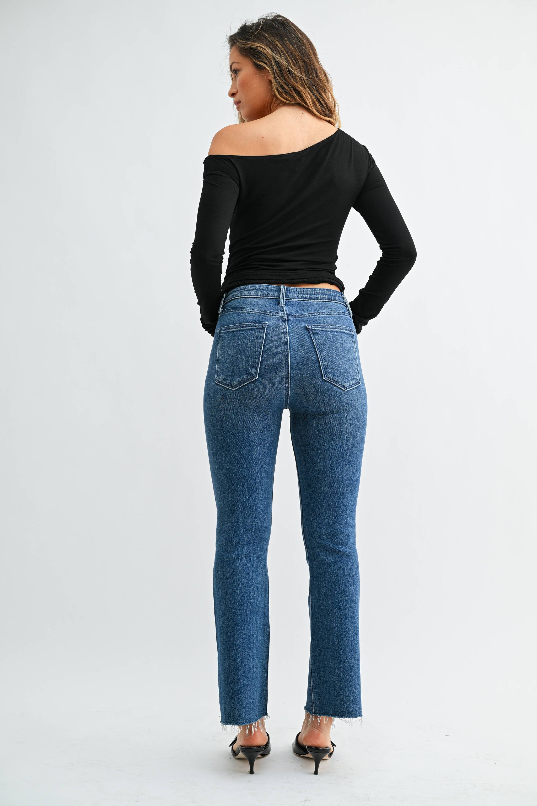 High Rise Tonal Crop Flare Jeans
