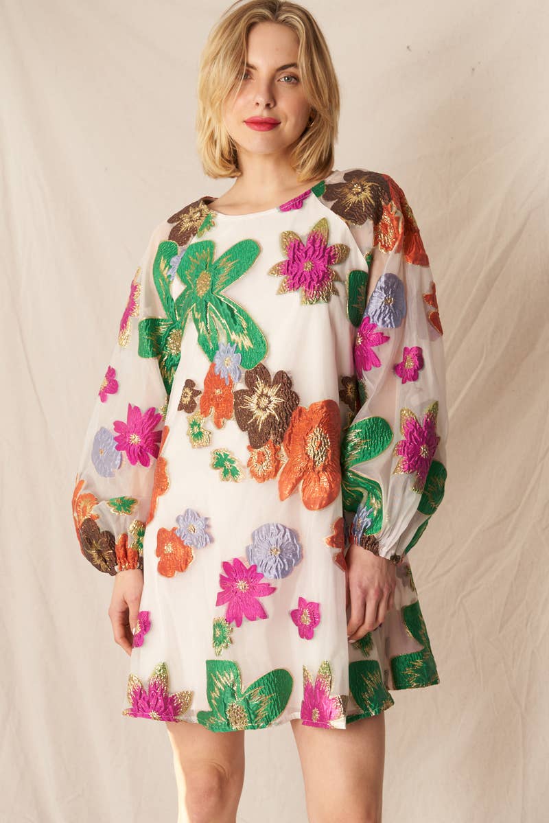 floral organza short dress Blue Oasis Sage Floral Organza Mini Shirt Dress