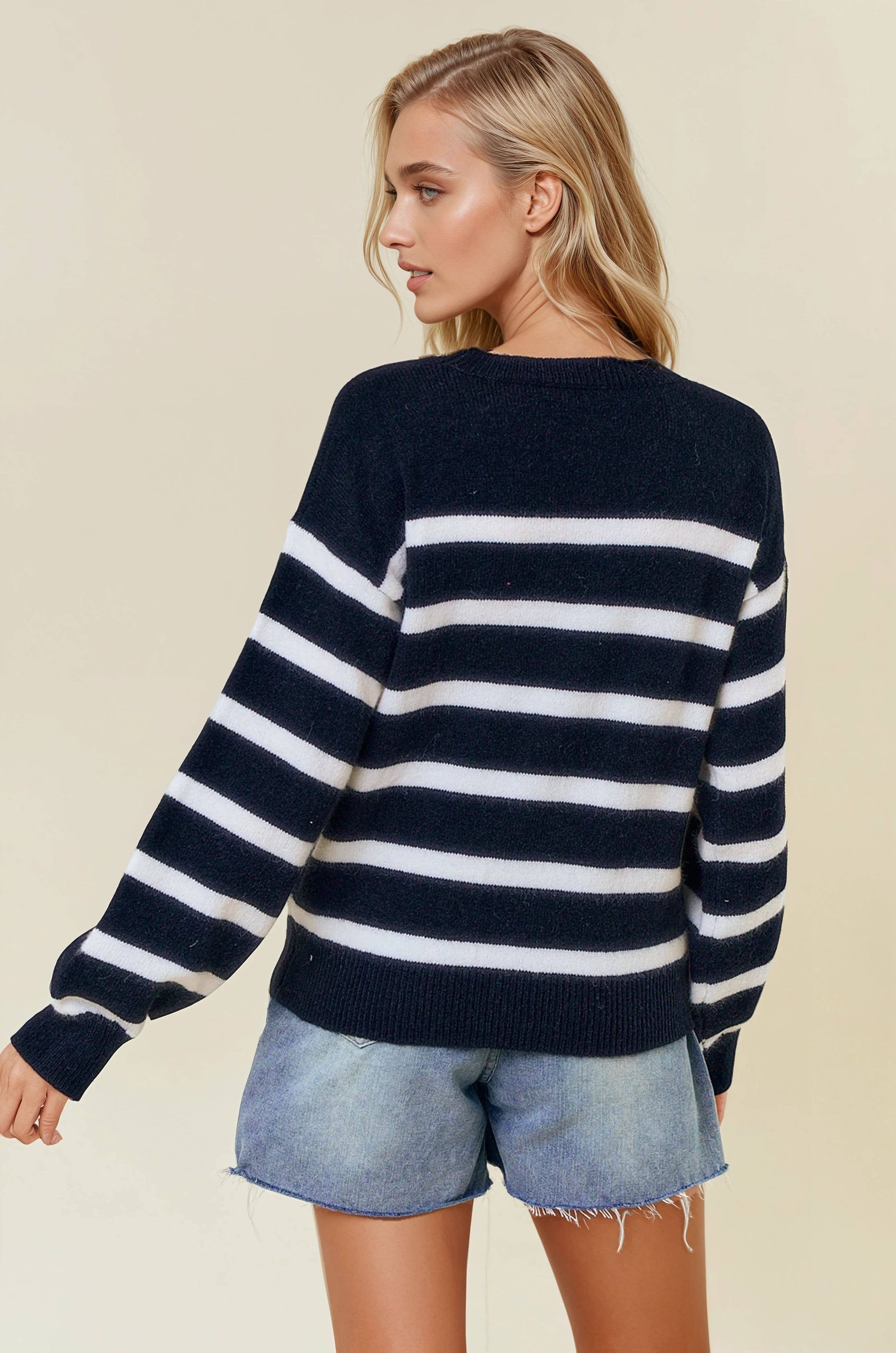 Black Ivory Striped Striped Sweater