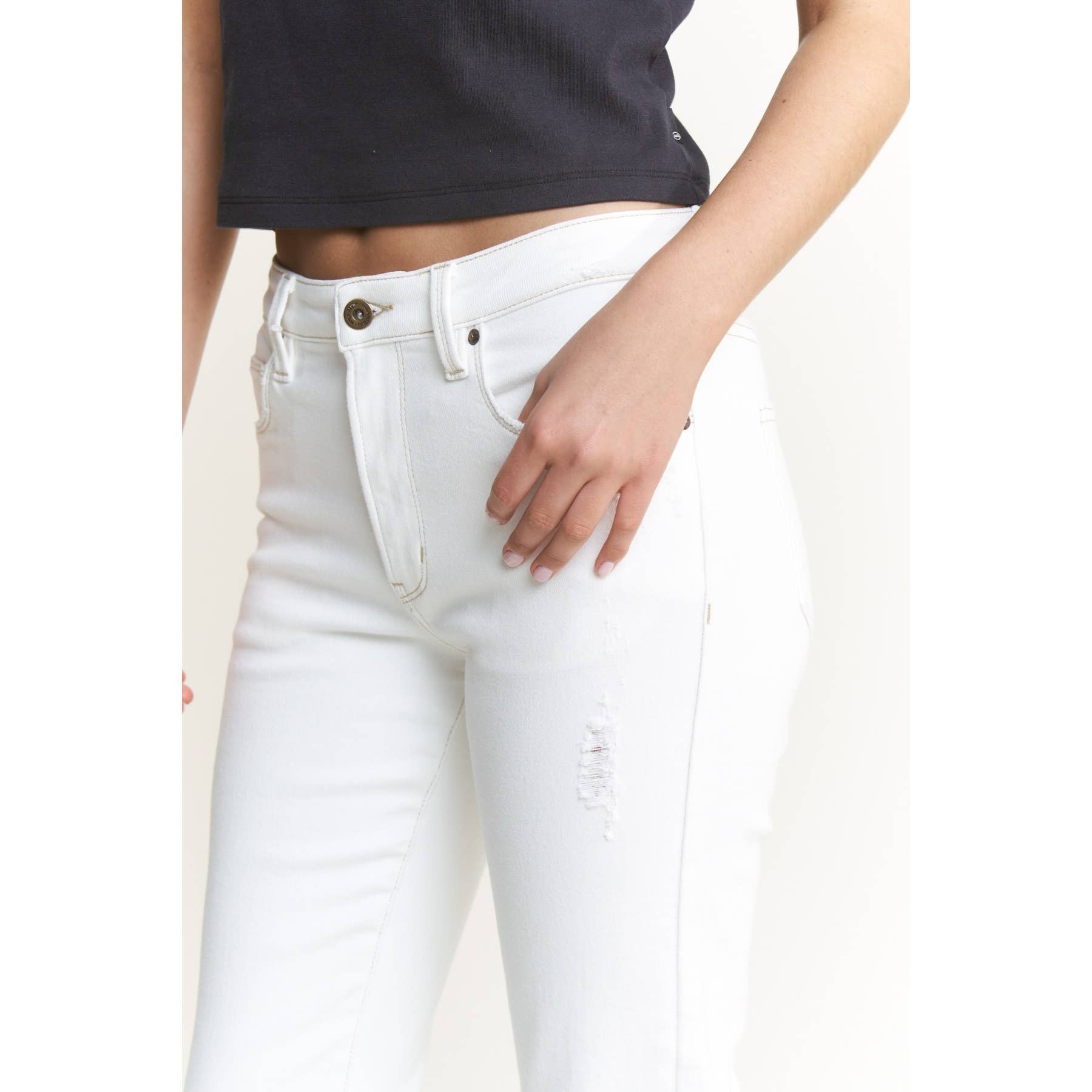 White Mid Rise Straight Leg Jean
